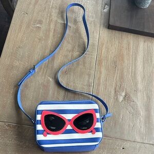 Kate Spade Small Crossbody Bag Blue & White Stripes w/ Hot Pink Sunglasses